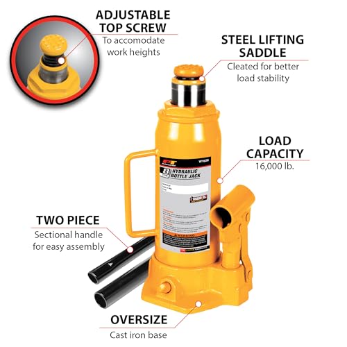 Performance Tool W1628 8-Ton (16,000 lbs.) Heavy Duty Hydraulic Bottle Jack - size: 8-Ton