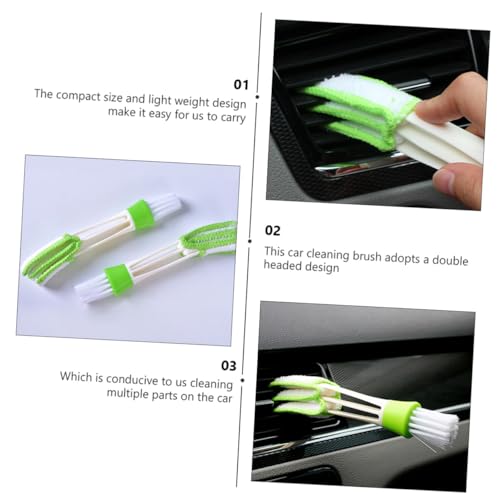 3pcs Double-Ended Car Air Vent Brush Set Mini Duster for Automotive Interior Cleaning Green Louver and Air Conditioner Cleaner Tool for Dashboard and Outlet Detailing