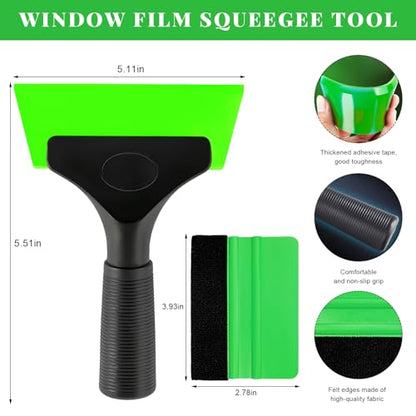 Yourkar 2 PCS Window Tint Kit Tools, Professional Vinyl Wrap Kit with Plastic Squeegee & Felt Squeegee, Universal Privacy Film Installation Tint Tools for Vehicle Glass Home (Green) - color: Green