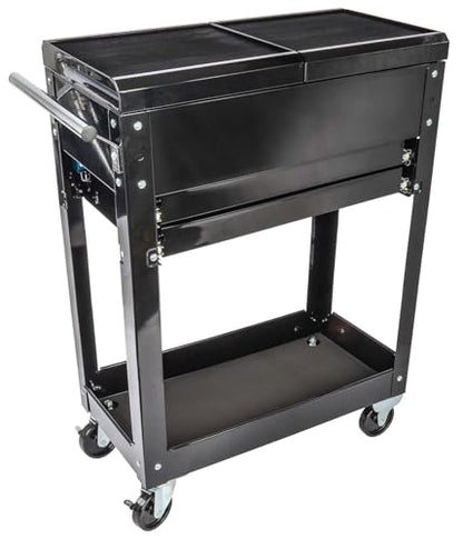 JEGS Heavy-Duty Tool Box Cart | 220 LBS Capacity | Uses Four 4" Caster Wheels | Includes 2 Keyes and 6 Drawer Liners | Black with JEGS Logo | 2 Locking Drawers | Sliding Top