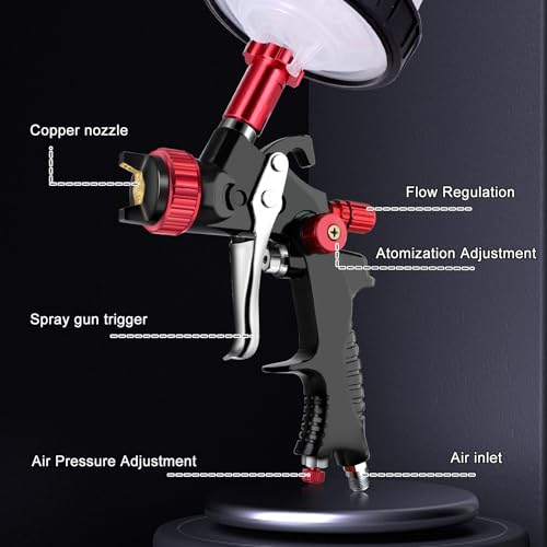 Hvlp Spray Gun with Paint Mixing Quick Cup, Automotive Paint Spray Gun Kit Contain Pressure Gauge,1.3mm Nozzle,10 Disposable 600ML Cups for Car Furniture Fence Painting