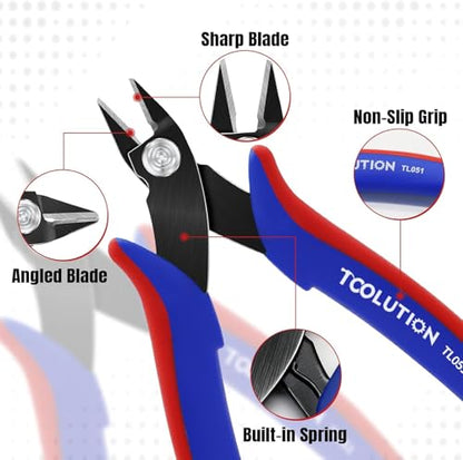 2-Piece Electrician's Pliers Set Professional Wire Stripping Tool | 7" Wire Stripper & 5" Flush Cutter Spring-Loaded Design & Non-Slip Grip for Electrical Work, DIY, Crafting - color: Flush Cutter+wire Stripper
