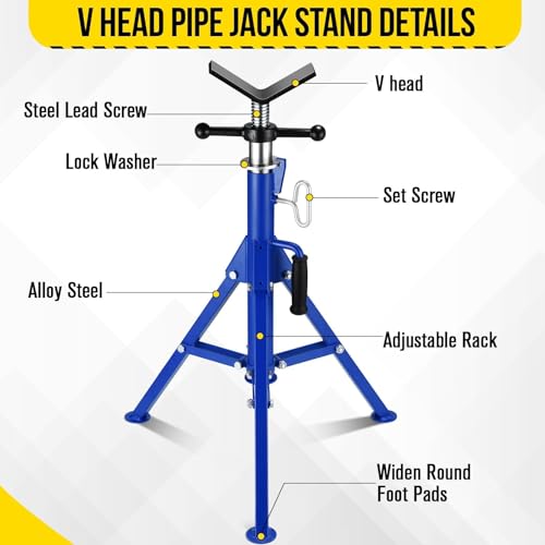 Pipe Jack Stand, Heavy Duty Pipe Stand, 2500LB Jack Stands Carbon Steel with Portable Folding Legs 28-52 Inch Height Adjustable 1/8"-12" Capacity - color: Blue