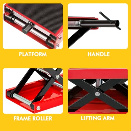 Motorcycle Lift Jack 1100 lbs Scissor Jack Stand | Adjustable Height 3.25"-13.25", Heavy Duty Steel, For Dirt Bikes, ATVs, Scooters, Garage Maintenance