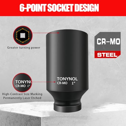 TONYNOL 1/2 Inch Deep Drive Impact Socket Set,6-Point,SAE(3/8" to 1-1/4"),14 Pcs,Cr-Mo Steel,With a Storage Case - size: 1/2" 14PC Deep SAE (9.5-32mm), style: 6-Points