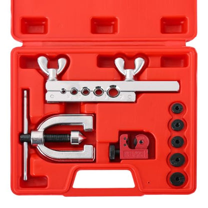NYXOVA Brake Line Flaring Tool Kit, Double & Single 45° Flaring Tool Set with Tubing Cutter & 5 Adapters, Brake Line Repair Kit for Copper, Aluminum, Brass, Magnesium & Soft Steel Tubing