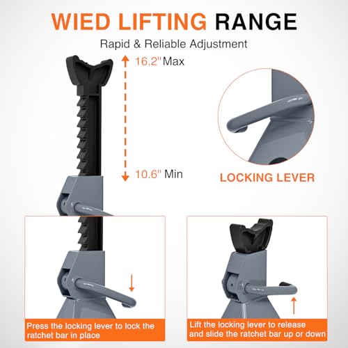 Nilight Jack Stands, 2 Ton (4,400 lbs) Capacity Heavy Duty Steel Car Lifting Stand, Adjustable Height 10.6" to 16.2", 1 Pair - size: 2T