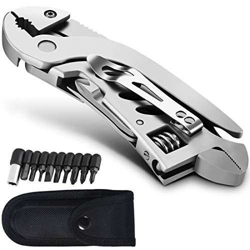Multitool Wrench With 7 Tools/Pliers/Wire Cutter/Flat Screwdriver/Phillips Screwdriver/Portable Folding Multifunctional Adjustable Multi Purpose Stainless Steel Tool - color: Silver