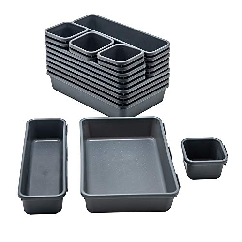 Gonice 18 PCS Black Desk Drawer Organizer Tray, Interlocking Drawer Organizers and Storage with 3 Sizes for Office, Bathroom, Kitchen, Makeup - size: 18 PCS black