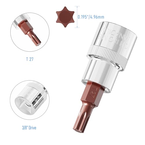 2PCS 3/8" Drive T27 Torx Bit Socket, S2 Steel Bits, Heat Treated CR-V Steel Star Sockets 1.9" Length - size: T27