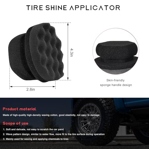 2PCS Tire Shine Applicator Pad, 3.15 Inch Car Detailing Foam Hex-Grip Tire Shine Sponge, Reusable Contoured Dressing Applicator for Automotive Wheel Care, Car Accessories (Black, Large) - size: Large