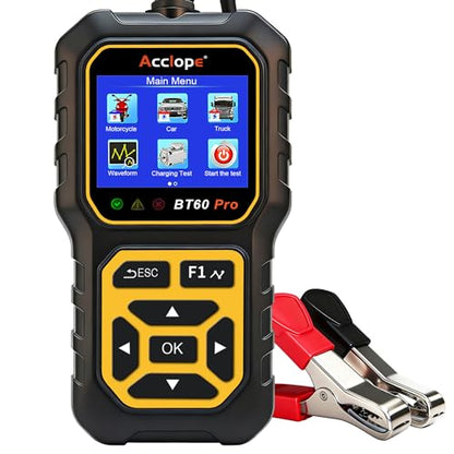 BT60 PRO Car Battery Tester 6V/12V/24V, 2–120Ah, 100–3000 CCA, AGM/Gel/Lithium, Alternator & Starter/Charging System Analyzer, QR Cloud Report (No App), Digital Analyzer - color: Black-Yellow
