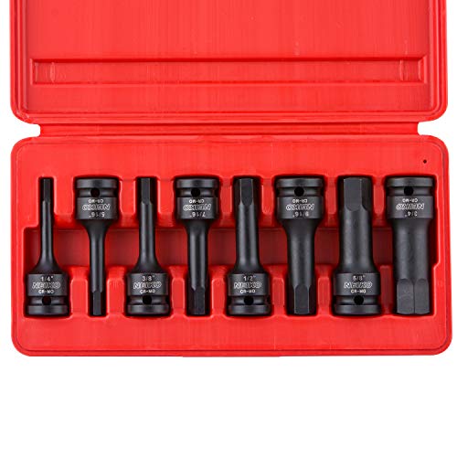 NEIKO 01137B 1/2-Inch-Drive Allen Socket Set, 3-Inch Length, 1/2-Inch Impact Hex-Bit Socket Set, SAE Hex Driver 1/4" to 3/4", CrMo Steel, Impact-Grade, 8-Piece Set - style: SAE