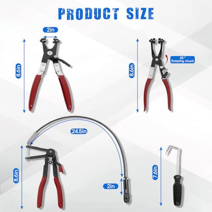 4PCS Long Reach Hose Clamp Pliers Tool Set - Flexible Wire Radiator Hose Clamp Remover for Automotive Coolant, Heater, Water Hose