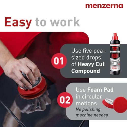 menzerna Scratch and Swirl Remover Kit I Car polishing Set with Menzerna Heavy Cut 400 (8oz) and 3,5 Inch Polishing Pad I Deep Scratch Repair Kit for All Types of Vehicles - style: 8oz + Pad
