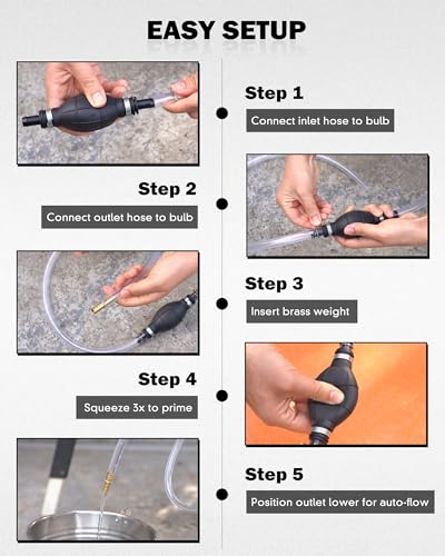 Gas Siphon Hose Pump, Manual Fuel Transfer Pump for Gasoline, Diesel, Water | Fast Flow Hand Syphon Pump w/ Thickened Hose, Portable Fluid Transfer Pump for Gas Can, Lawn Equipment, Emergency Refueling