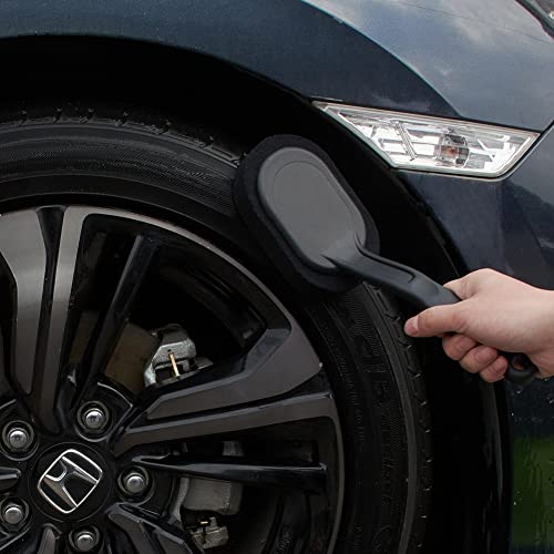 JSCARLIFE Tire Shine & Dressing Applicator Brush, Curved Sponge with Handle | High-Density Foam Sponge, Tire Dressing, Sealant & Glaze Application, Leather Seat Cleaning, Automotive Interior Polishing