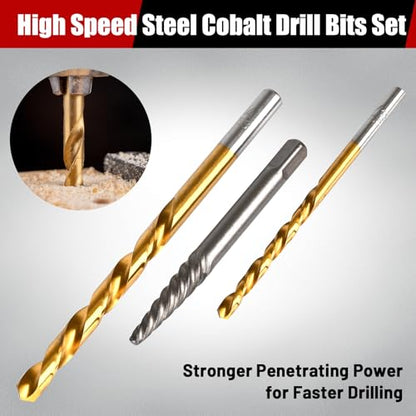 30PCS Screw Extractor Set & Bolt Extractor Set, Left Hand Drill Bit Set, Easy Out Extractor Set，Stripped Bolt Remover Tools，Cobalt HSS Steel Kit for Damaged, Rounded-Off Bolts, Screws, Nuts, Studs - size: 30PCS