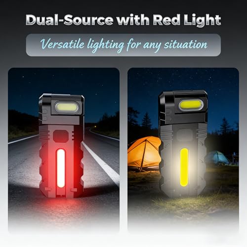180° Rotating Head LED Work Light – Dual Beam, Magnetic Base & USB-C Rechargeable, Mini Keychain Light, Hands-Free Flashlight with Clip for Auto Repair, Mechanic, Camping, Emergency (2)