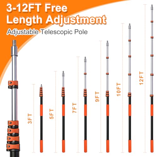 18FT Window Cleaning Kit, 2-in-1 Squeegee with 3-12FT Telescoping Pole & Flip-Lock & Screw Dual Locking, Professional Long Handle Washing Tool for High Windows - size: 3-12FT