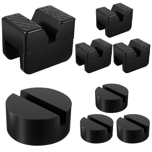 8 Pcs Jack Stand Pads Adapter Universal Slotted Frame Rail Pinch Welds Protector Rubber Jack Pad for Stand Accessories (2 Types)
