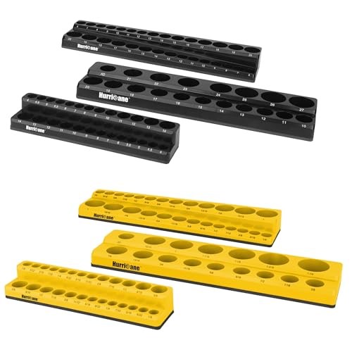 HURRICANE Magnetic Socket Organizer Set, 6 Piece Socket Holder Set Includes 1/4", 3/8", 1/2" Drive Metric SAE Socket Trays - size: 6 Piece
