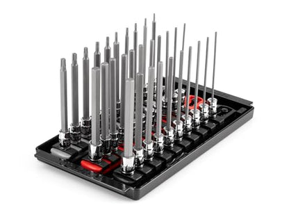 TEKTON Long Hex and Torx Bit Socket Set, 31-Piece | SHB90205 - size: 31-pc (5/64-5/16 in., 2-8 mm, T6-T30) Rails & Tray