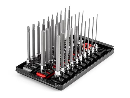 TEKTON Long Hex and Torx Bit Socket Set, 31-Piece | SHB90205 - size: 31-pc (5/64-5/16 in., 2-8 mm, T6-T30) Rails & Tray