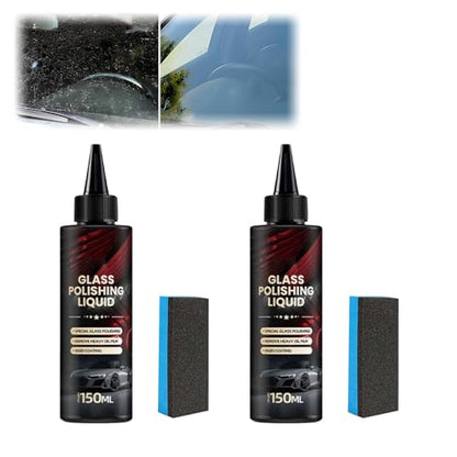 2025 New Glass Polishing Liquid with Sponge - Windshield Anti Fog Hydrophobic Coating Spray, Scratch Remover for Car Windows, Mirrors, Oil Film & Glass Surfaces (2)