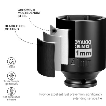 1/2" Drive 41mm Deep 6 Pt CR-MO Metric Impact Socket for Axle Nuts - size: 41mm, style: 1/2" Drive Deep