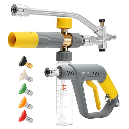 JOEJET Pressure Washer Short Gun with Mini Foam Cannon Dual Wand, 100 ML | Dual-Purpose Switch Spray Gun with 5 Power Washer Nozzle Tips, 1/4" Quick Connect, 4500 PSI - size: 100 ml