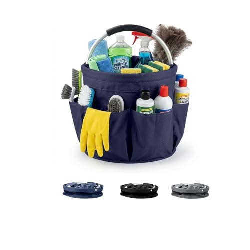 Foldable Cleaning Caddy with Handle 17L Large Cleaning Supplies Organizer 600D Oxford Portable Bucket Basket with 6 Pockets for Home Bathroom Garden Garage - Blue - color: Blue