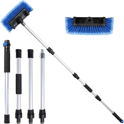 70" Car Wash Brush with Long Handle and 12" Soft Bristle Brush Head, Water Flow-Thru Car Cleaning Brush with Hose Attachment for Cleaning Car, RV, Truck, Boat, Camper, House Siding and More - color: Blue, size: 70"