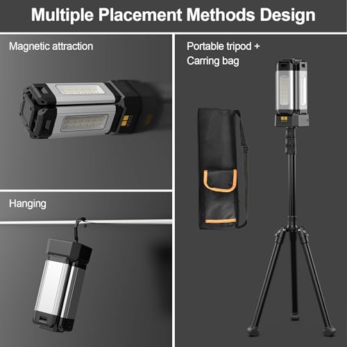 IODOO 13200mAh Rechargeable Aluminum Work Light , IPX4 Waterproofwith Folding Stand Support and Portable Carrying Bag, 8000 Lumen Stepless Dimmable , 3 Lighting Modes, White/Warm/Nature White