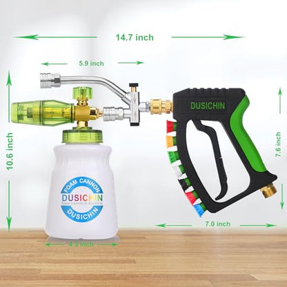 DUSICHIN Foam Cannon Pressure Washer Gun Kit 4000 PSI Double Tip Attachment, Dual-Connector Accessory Soap Cannon,Car Wash Foam Gun Snow Foam Lance 1/4 Inch Quick Connector,7 Sprayer Nozzles DUS2904