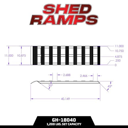 GEN-Y Hitch Aluminum Loading Ramps - Set of Two 40-Inch x 11-Inch Ramps for ATVs, Motorcycles, Mowers, Carts, and Sheds - 1,200 LBS. Combined Capacity with Serrated Rungs