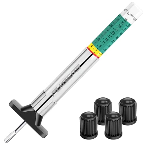 Professional Tire Tread Depth Gauge (1/32" & 25mm) - 6 Sided Color Coded Tire Measurement Tool with Dual Scale,Heavy-Duty Tread Depth Checker for Cars, Trucks & Motorcycles - size: 1PCS