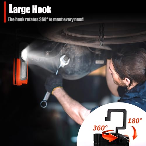 Work Light - LED Rechargeable Work Light with COB 1500LM & 300LM Portable Gooseneck USB Rechargeable - Magnetic Led Worklight, Work Lights Tool for Car Repair, Camping & Job Site Lighting