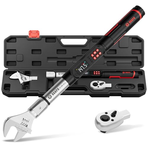 VANPO Adjustable Digital Torque Wrench, 7.38-147.5 Ft.lb/10-200Nm for HVAC | Electronic Torque Wrench with 38mm Jaw and 1/2" Ratchet, ±2% Accuracy, Buzzer, Vibration and LED Indicator for Split AC, Car - size: 7.4-147.5 Ft.lb/10-200 Nm(14×18mm)