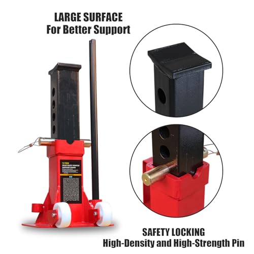 TCE ATZ120006PU Torin Heavy Duty Jack Stands: Pin Style Jack Stand with 2 Casters and Handle, Easily Portable Car Stand for Car SUV, Truck and Pick Up, 12 Ton (24,000 lb) Capacity, Red - style: Caster