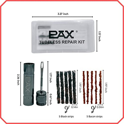 PAX 12 Pcs Tubeless Bike Tire Repair Kit, Includes Storage Canister, Plugger Tool, 10 Pcs Tire Plug Strips, Fast Flat Puncture Fix for MTB, Gravel and Road Bicycle Tires - Silver Gray - color: Silver Gray