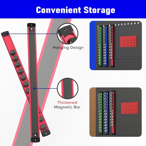 Magnetic Socket Holder Organizer Set, 6-Piece Heavy Duty Aluminum Alloy Socket Holder, 360° Swivel 1/2, 3/8, 1/4-Inch Sockets Trays Organizer Holds 80-Piece Standard Size