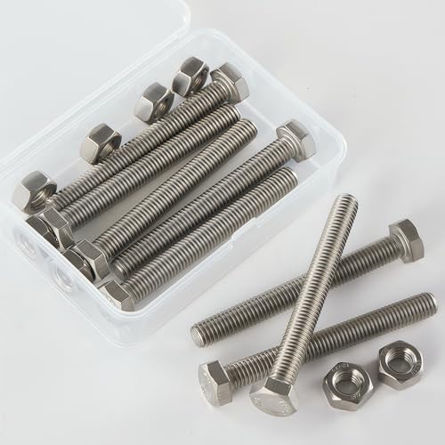 M8-1.25x80mm Hex Bolt and Nut Kit 8set, 304 Stainless Steel (A2-70), Full Thread, Bright Finish, Machine Threaded for Automotive, Machinery, DIY - size: M8x80mm(8 Sets）