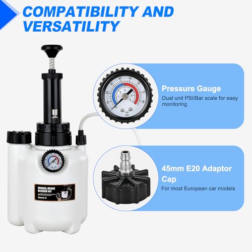 GOOACC Brake Bleeder Kit 3L Manual Brake Bleeder Vacuum Pump Brake Clutch Pressure Bleeder Flush Kit with 3L Fluid Extractor 1L Refilling Bottle E20 Master Cylinder Adapter Brake System Bleeding Tool - size: 3L Manual