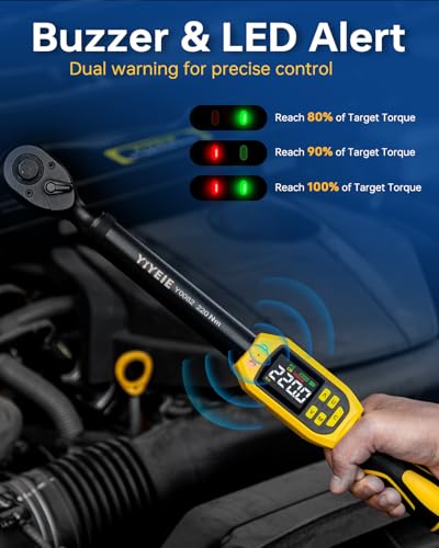 YIYEIE Digital Torque Wrench 1/2" Drive, 8.5-160 Ft-lb/10-220 N.m, ±1% Accuracy, Electronic Torque Tool with Buzzer and LED Alert, 1/2 Torque Wrench Set 8Pcs with Sockets for Motorcycle, Car Repair - size: 8PCS, style: 1/2-Inch (8.5-160 ft.lb)