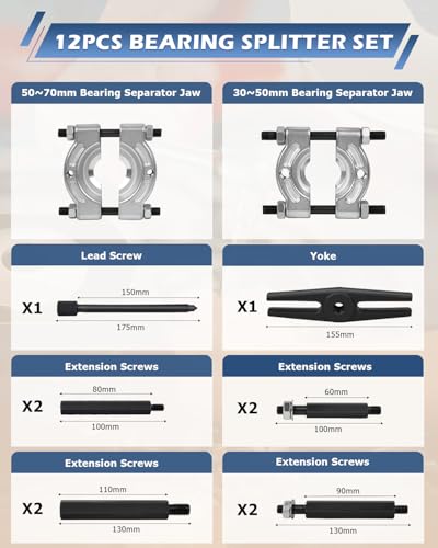 DAYUAN 12pcs Bearing Separator Puller Set, Heavy Duty 5 Ton Capacity 2" and 3" Bearings Splitters Puller Kit