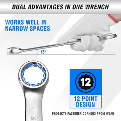 19-Piece Combination Wrench Sets CR-V Metric Wrench Set 6-24mm Box and Open End Wrench Set 12-Point with Rolling Pouch Industrial for Workshop Outdoor Diy Repair