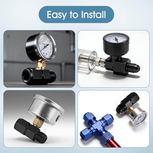 Gauge Port Fuel Pressure Take off Fitting Adapter Aluminumwith 8AN Male with 1/8 NPT Gauge Port Hose Adapters Aluminum Black (AN8-AN8-M-1/8) - size: AN8-AN8-M-1/8