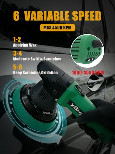 Buffer Polisher, 5-Inch 8MM Dual Action Random Orbital Car Polisher with 6 Variable Speed MAX4500 RPM, Car Detailing Kit for Car Detailing Polishing and Waxing