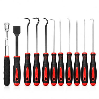 11-Piece Automotive Hook and Pick Set – Precision Pick Tool Kit with Magnetic Pickup Tool, Trim Remover & Storage Pouch for O-Rings, Seals, Hoses, Clips and Auto Repair
